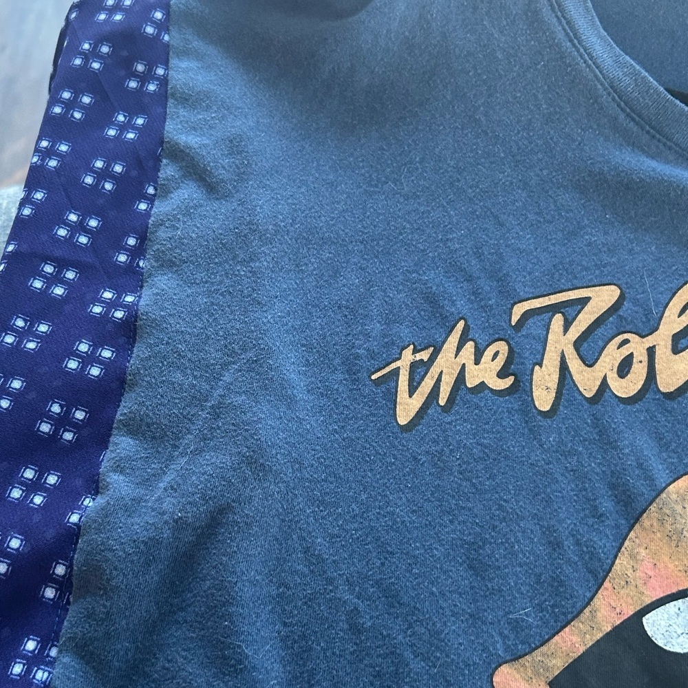 Upcycled Rolling Stones With Sheer Patterned Bell Kantha Sleeve Tee OS - Picture 3 of 4